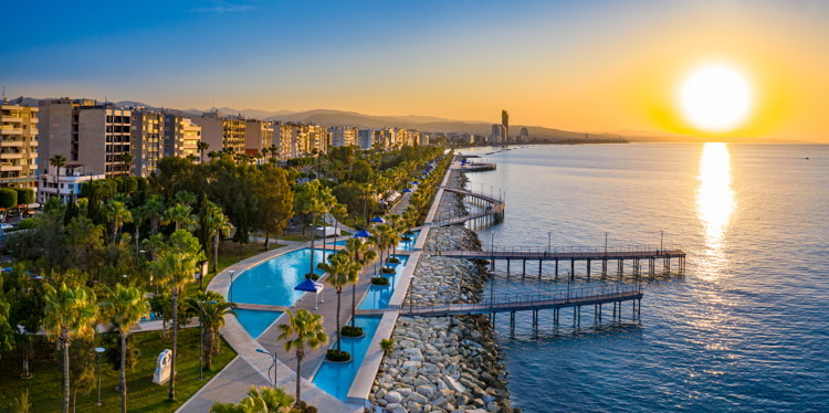 Sunrise over the Mediterranean sea in Cyprus