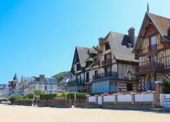 The homes on Deauville beach in Normandy - France.