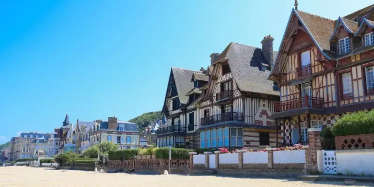 The homes on Deauville beach in Normandy - France.