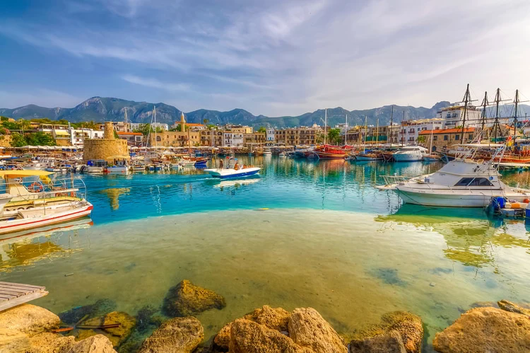 Kyrenia old harbour and castle view in Northern Cyprus