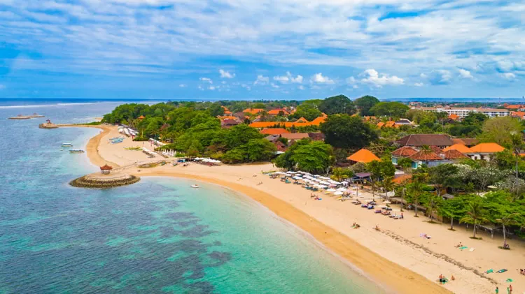Aerial view of Sanur beach, Bali, Indonesia. retirement destinations