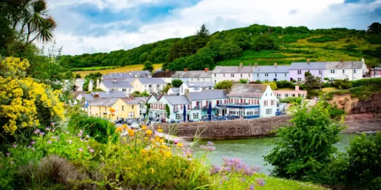 View of the seaside town of Dunmore East, County Waterford, Ireland.