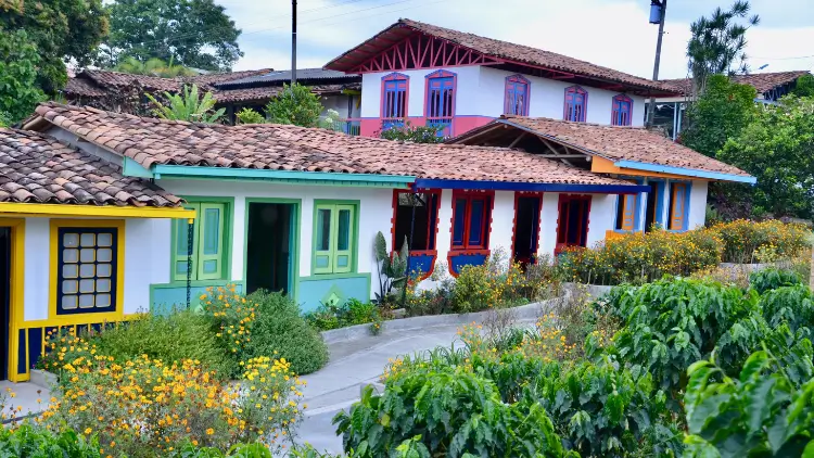Colourful coffee farm houses in Armenia, Quindio, Colombia