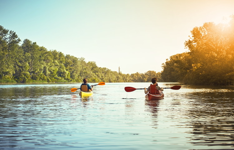 A canoe trip on the river in the summer