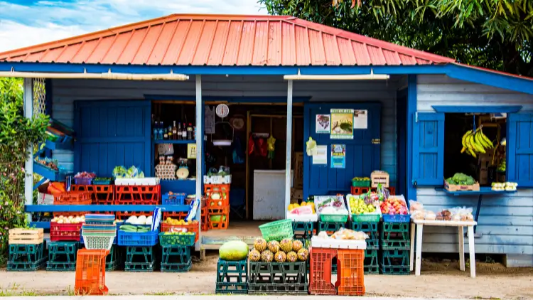 Colorful tropical small market of fresh produce in Belize