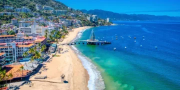 Puerto Vallarta, Mexico aerial view of Playa de los Muertos