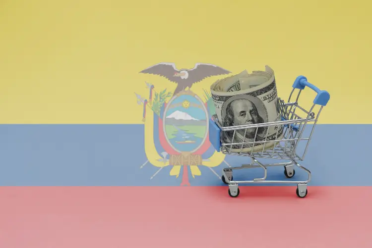 shopping car with dollar money banknote over the national flag of ecuador. Starting A Business In Ecuador