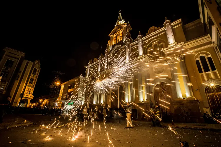 night time and fireworks in Loja Ecuador