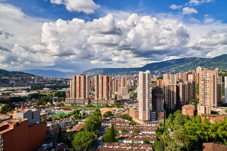 Scenic View of Medellin, Colombia skyline with mountains in the background