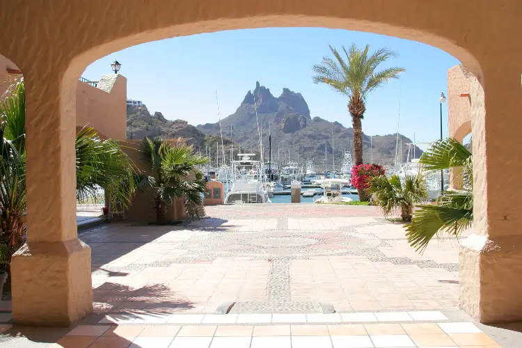 Entrance to luxurious Yacht Club, San Carlos, Mexico