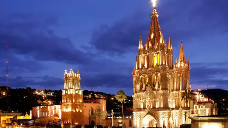 San Miguel de Allende in Mexico at night.