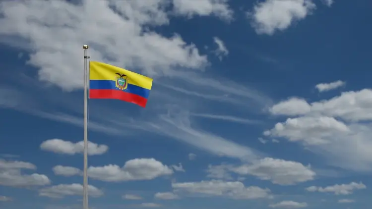 Ecuadorian flag waving on wind.