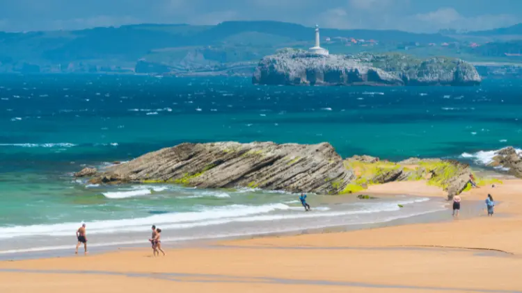 El Sardinero First Beach, Mouro Island, Santander, Cantabria, Spain