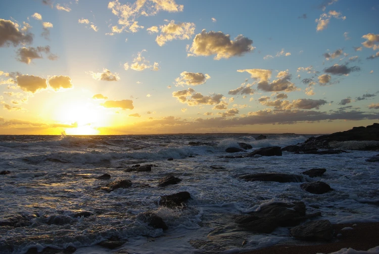 Sunset ocean view of Punta del Este, Uruguay.