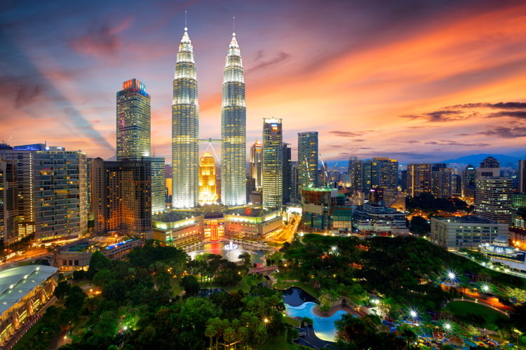 Kuala Lumpur skyline at twilight in Malaysia