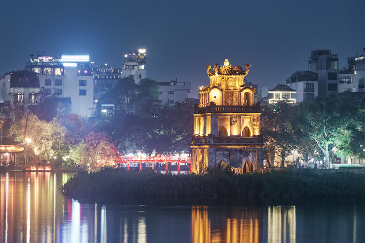 Hanoi, Vietnam, Old Quarter at night.