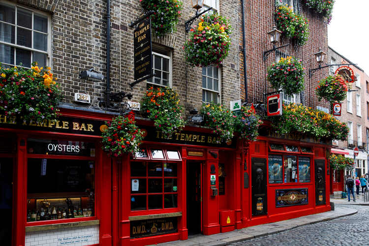 Temple Bar district is a famous landmark in Dublin, Ireland