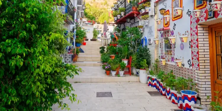 A beautifully decorated street in Alicante, Santa Cruz. Spain.