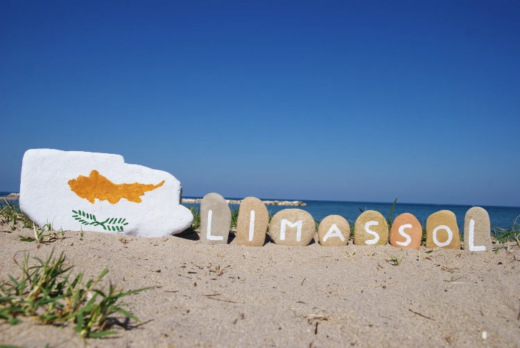 Limassol, Cyprus on stones with sand background. limassol