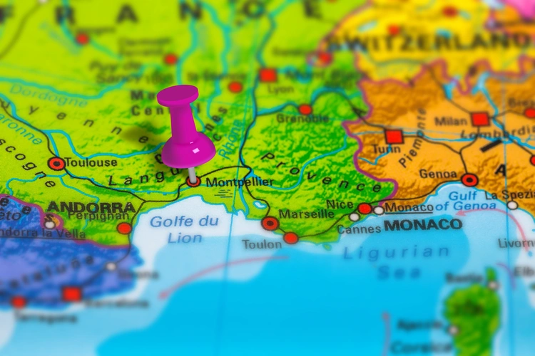 Political map of Europe showing France's Montepellier