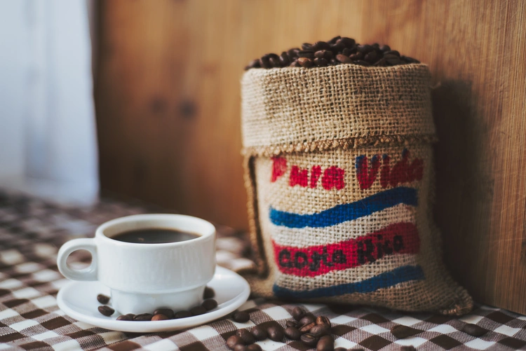 Coffee cup and coffee beans from Costa Rica. atenas