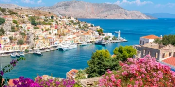 Symi town cityscape, Dodecanese islands, Greece. moving to greece