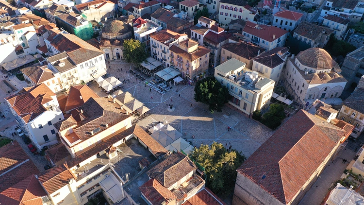 Aerial drone photo of Sygma square in Nafplio Greece