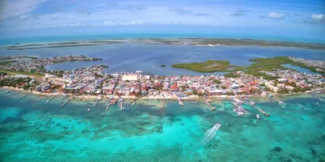San Pedro Island Front View from Drone Perspective.