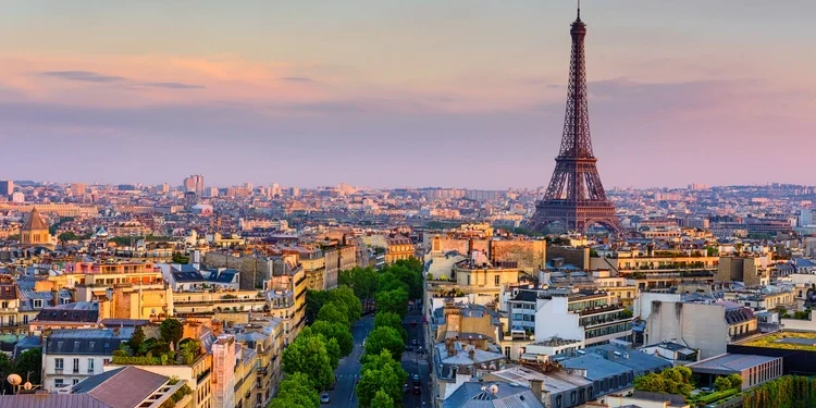 Skyline of Paris with Eiffel Tower in Paris, France