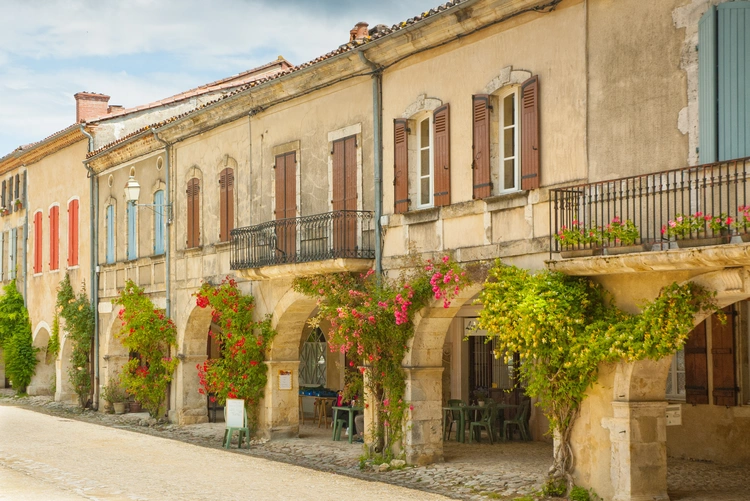 Panoramic of historical buildings Labastide-d'Armagnac. Gascony France