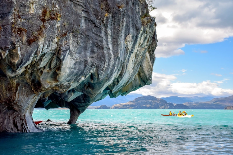 The marble caves in Chile, Patagonia. map of chile