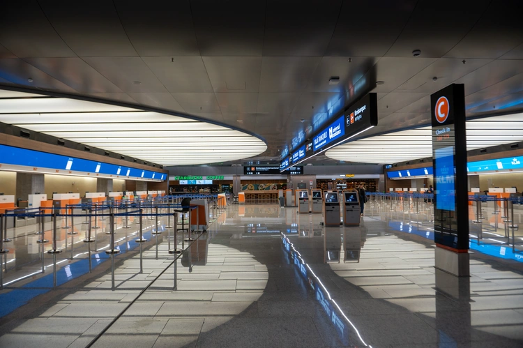 Main passenger hall in Terminal A of the Ezeiza International Airport (Ministro Pistarini) in Buenos Aires Argentina in 2023.