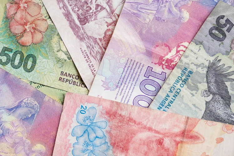 Close-up of Argentine banknotes