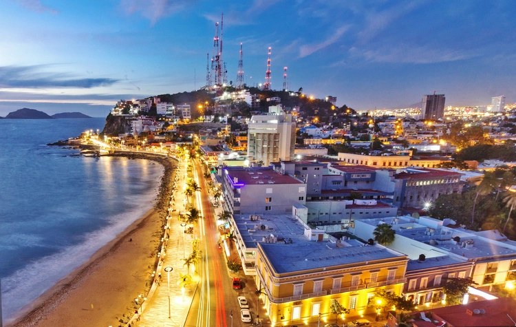 Night view of Mazatlan, Mexico. best places to retire 2025
