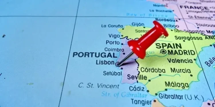 Pushpin marking on Lisbon, Portugal map. portugal facts