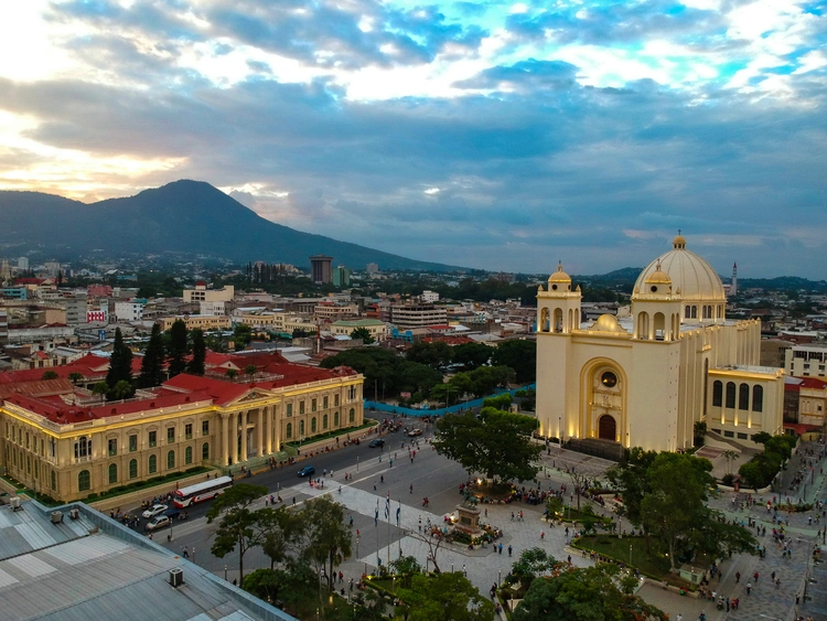 Cathedral And Presidential Palace in El Salvador. map of el salvador