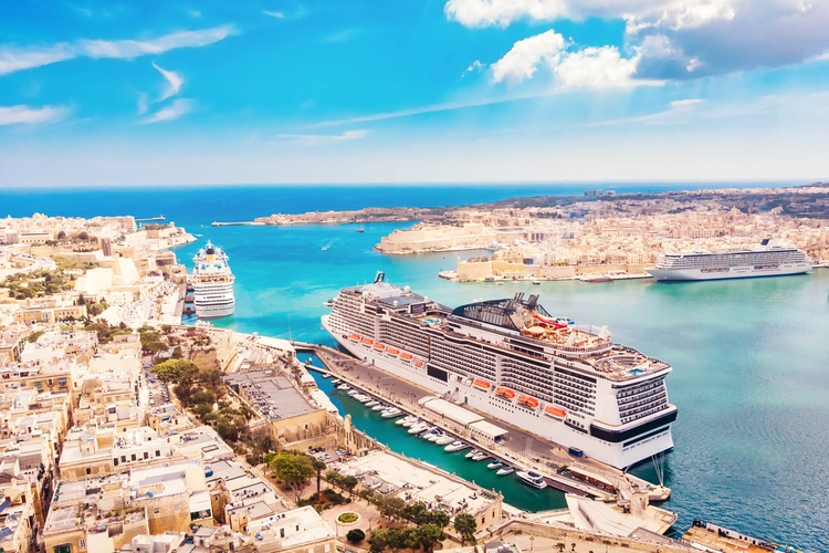 An aerial view of a cruise ship liner port of Valletta. economy in Malta
