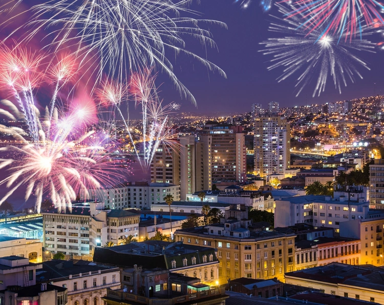 View of fireworks in Valparaiso Chile
