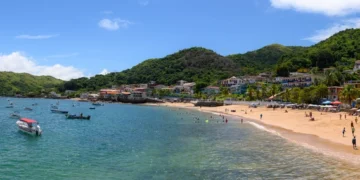 Panoramic view of a beach town in Panama, Isla Taboga