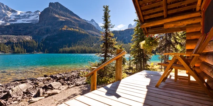 View from a wooden cabin in a mountain