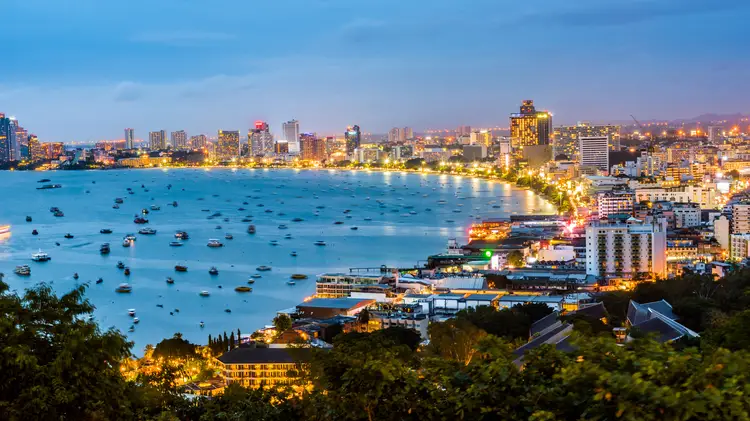 Night view of Pattaya Beach in Pattaya city Chonburi. thailand visa and residency Por pinglabel