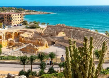 Roman amphitheater by the sea in Tarragona, Catalonia, Spain