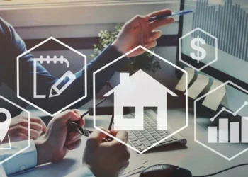 Real estate concept with icons of location, contract and price diagram. property overseas