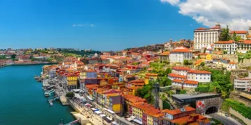 Porto, Portugal panoramic view of old town Oporto from Dom Luis bridge on the Douro River