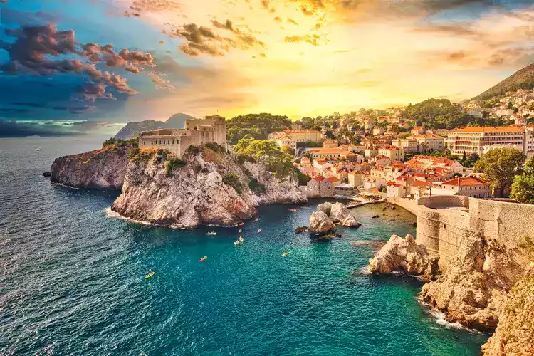 Fort Lovrijenac from the top walls of Dubrovnik city of Croatia. map of croatia