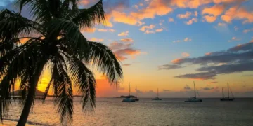 Sunset over Hillsborough Bay, Carriacou Island, Grenada.