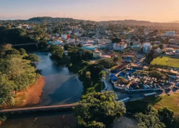 Aerial view of San Ignacio alongside the Macal River