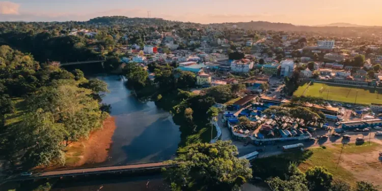 Aerial view of San Ignacio alongside the Macal River