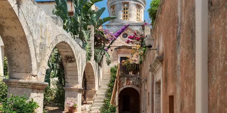 Building of Aghia Triada monastery, located near Chania town, Crete