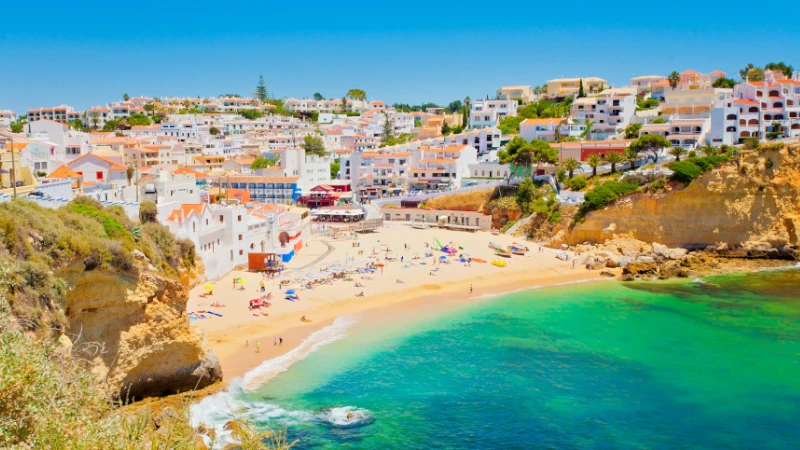 Beautiful rocky coastline in the Algarve, Portugal